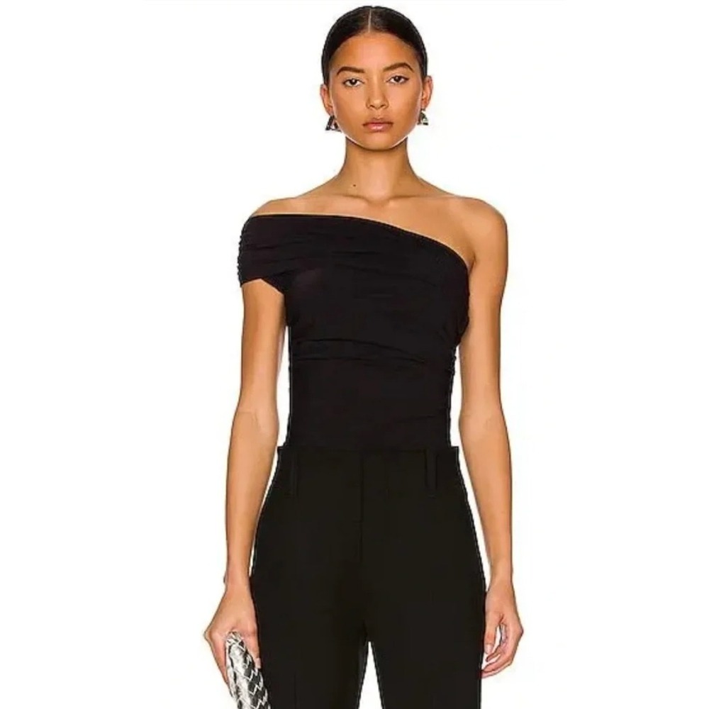 GOLDSIGN Ayers Bodysuit‎ Black One Shoulder Ruched Women's Size Medium Preppy